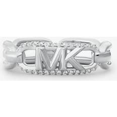 Michael Kors Ringar Michael Kors Metal-Plated Sterling Silver Pavé Empire Logo Ring - Silver