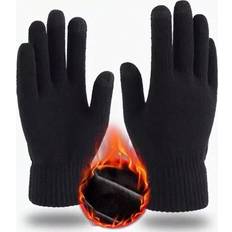 Touchscreen Compatible Clothing Shein Full-Finger Knitted Touchscreen Gloves With Warm Plush Lining - Black