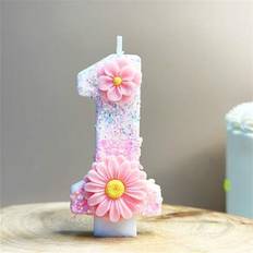 Shein Shiny Pink Number Candle With Floral Accents