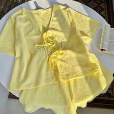 Women - Yellow Suits Shein Plus Size Holiday Style Yellow Short Sleeve Set - Spring