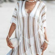 Elastane/Lycra/Spandex Swimsuit Cover-Ups & Sarong Wraps Shein Contrast Color Sexy Knit Beach Cover-Up For Women - Spring/Summer