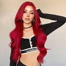 Hair Products Shein One Piece Long Wavy Burgundy Synthetic Wig 26 Inches