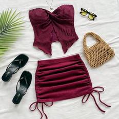 Pleats Skirts Shein Summer Solid Color Twist Tube Top Midi Skirt Set