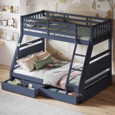 Flair Furniture Ollie Triple Wooden With Drawers Navy Bunk Bed