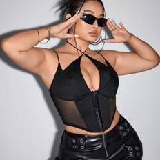 Stretch Corsets Shein Plus Size Contrast Mesh Crop Cami Black Corset Top