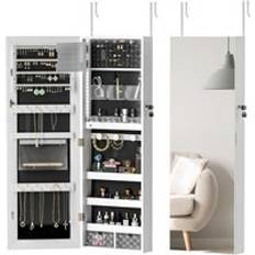 Black Jewellery Boxes Homcom Door Hanging Wall Mounted Jewellery Cabinet with Mirror Black Lining - White