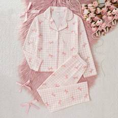 Shein School Girl Pajamas Butterfly Plaid Pants Set - Cute Butterfly Plaid