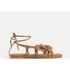 Women Sandals Stradivarius Flat Floral Sandals - Brown