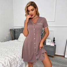 Shein Contrast Binding Pocket Front Pajama Night Dress