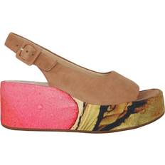 Dame - Multifarvet Sandaler med hæl HOGL Mix Platform Leather Sandal Leather Shoes - Beige
