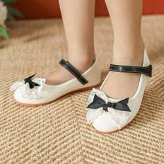 Laced Ballerinas Children's Shoes Shein Girls Flat Lace Bow Ballerina Shoes - Black/White