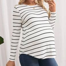 Maternity Striped Button Back Long Sleeve Tee