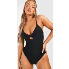 Black Swimsuits boohoo Control Plunge Key Hole Swimsuit - Black