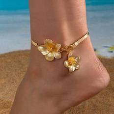 White Anklets Shein Fashionable White Painted Floral Anklet - White