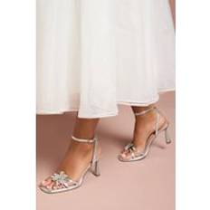 Grey - Women Heeled Sandals Coast Wide Fit Taleesa Diamante Corsage Detail High Heel Sandals - Silver