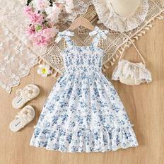 Girls Dresses Shein Flower Print Suspender Butterfly Ruffle Trim Young Girl's Dress