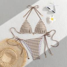 Shein Ladies Striped And Water Ripple Split Swimsuit