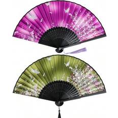 Hand Held Fans Shein 2 Pieces Folding Handheld Bamboo Fans