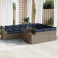 vidaXL Garden Sofa 8 Piece with Cushions Grey Poly Rattan Acacia Outdoor Lounge Set