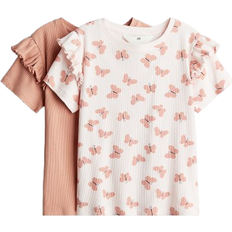 H&M Frill-Trimmed Cotton Tops 2-pack - Pink