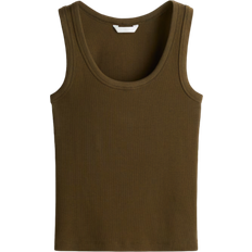 H&M Ribbed Vest Top - Dark Khaki Green