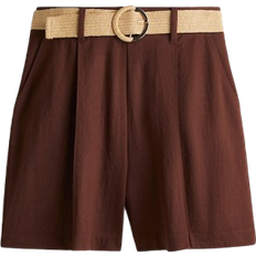 H&M Belted Piqué Shorts - Dark Brown