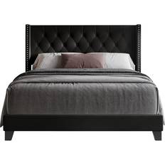 Bed Frames Home Design Homer Tufted Upholstered Panel Faux Leather Black