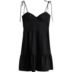 H&M Poplin Dress with Tie-Top Shoulder Straps - Black