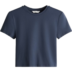 H&M Microfiber Cropped T-shirt - Navy Blue