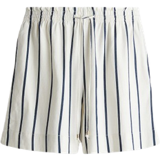H&M Linen-Blend Drawstring Shorts - White/Navy Blue Striped