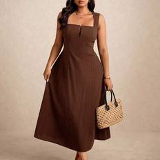 Shein Damen Kleid Mit Quadratischem Kragen Taillenschnürung Ärmellos - Lässig Stil
