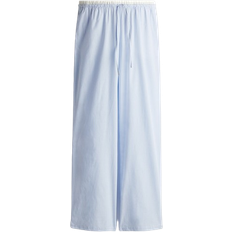H&M Double Waistband Poplin Drawstring Trousers - Light Blue/Striped