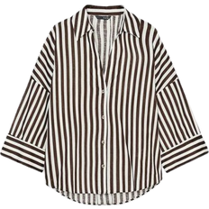 Zara Wide Sleeve Linen Blend Shirt - Brown/White
