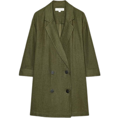 Zara Double Breasted Linen Blend Blazer - Dark Khaki