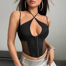 Shein Netz Einlage Crop Cami Korsett Top - Schwarz