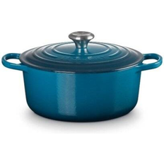 Le creuset gryta 5.3l Le Creuset Deep Teal Signature Cast Iron Round med lock 5.3 L 26 cm