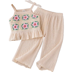 Shein Baby Girl Casual Daily Chic Floral Embroidery Camisole Pants Set - Summer