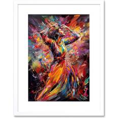 ARTERY8 Happy Woman Dancing to Music White Framed Art 17.8x22.9cm