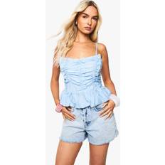 Women Tank Tops boohoo Crinkle Ruffle Ruched Cami - Blue