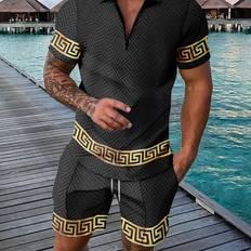 Breathable Suits Temu 3D Print Men's Casual Fashion Zipper Shirt Set