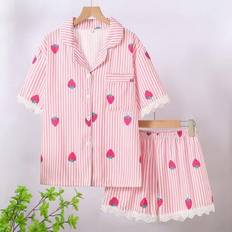 Shein Women Casual Simple Strawberry Graphic Short Sleeve - Pink