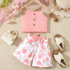 Florals Other Sets Children's Clothing Shein Girl's Camisole Buttoned Top Floral Printed Shorts Set - Summer
