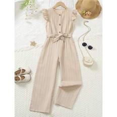 Shein Tween Girls Casual Chiffon Cap Sleeve Jumpsuit With Belt - Simple Solid Color