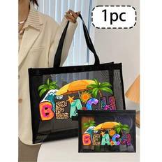 Beach Bags Shein Black Mesh Tote Small Bag Set Beach Style