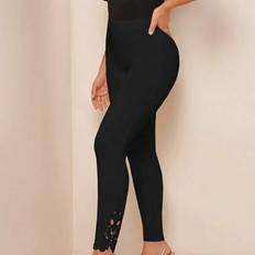 Stretch Leggings Shein Solid Color Elastic Waist High-Stretch Leggings - Black