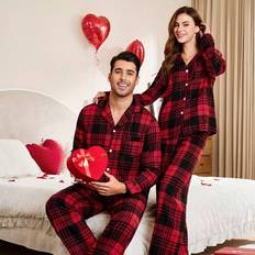 Shein Day Plaid Casual Turn-Down Collar Men Pajama Set