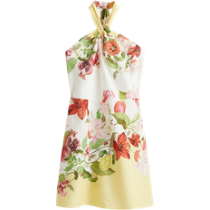 H&M Linen-Blend Halterneck Dress - White/Floral