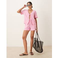 JDY Short Sleeve Tie Front Cheesecloth Shirt - Pink