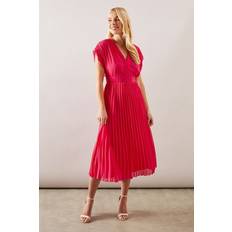 Midi Dresses - Pleats Wallis Petite Pleated Chiffon Midi Dress - Hot Pink