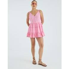 River Island Womens Pink Broderie Tiered Beach Mini Dress